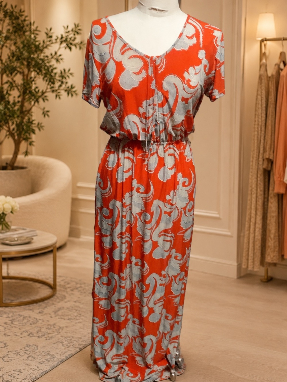 Women's Orange Floral-Print Maxi Dress
